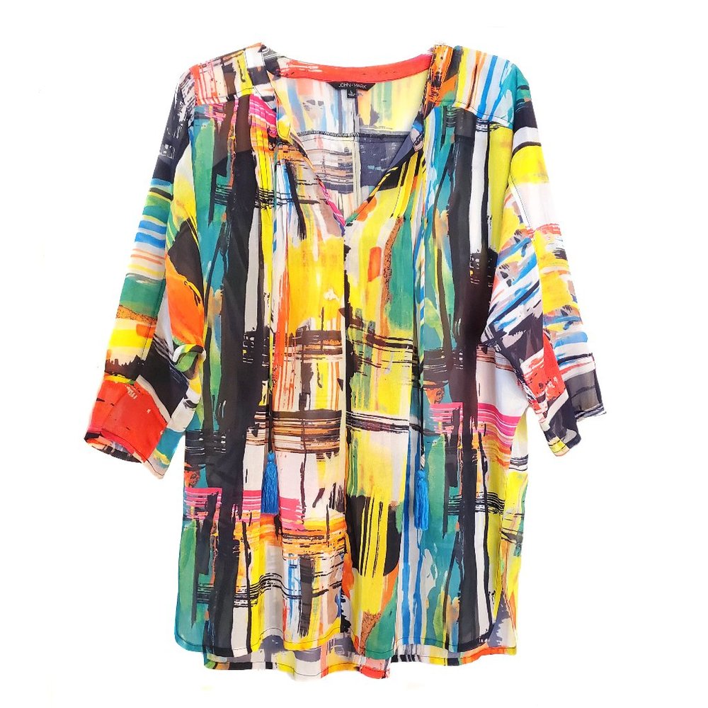 John Mark Colorful Brushstroke Blouse